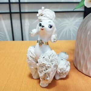 Vintage MCM Lefton White Spaghetti Poodle Dog Figurine - Cool Kitsch